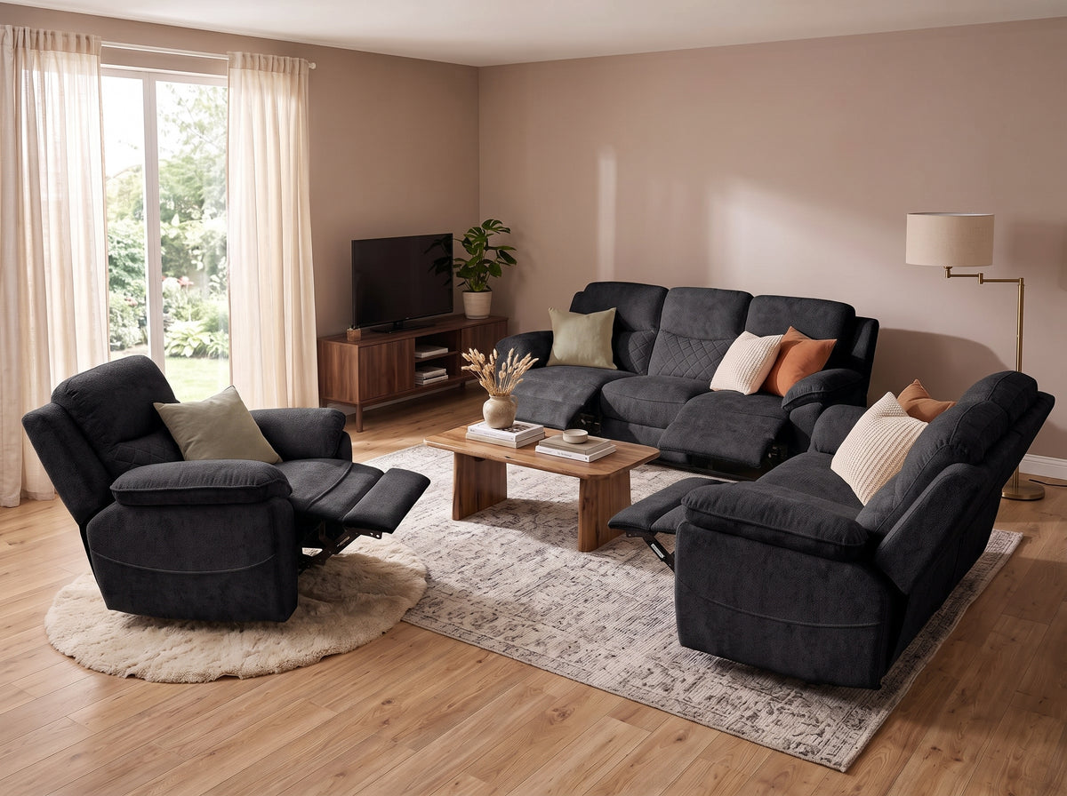6 seater dark gray power recliner sofa