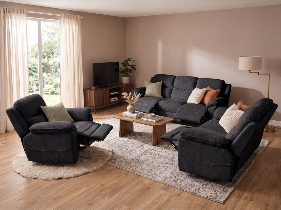 6 seater dark gray power recliner sofa