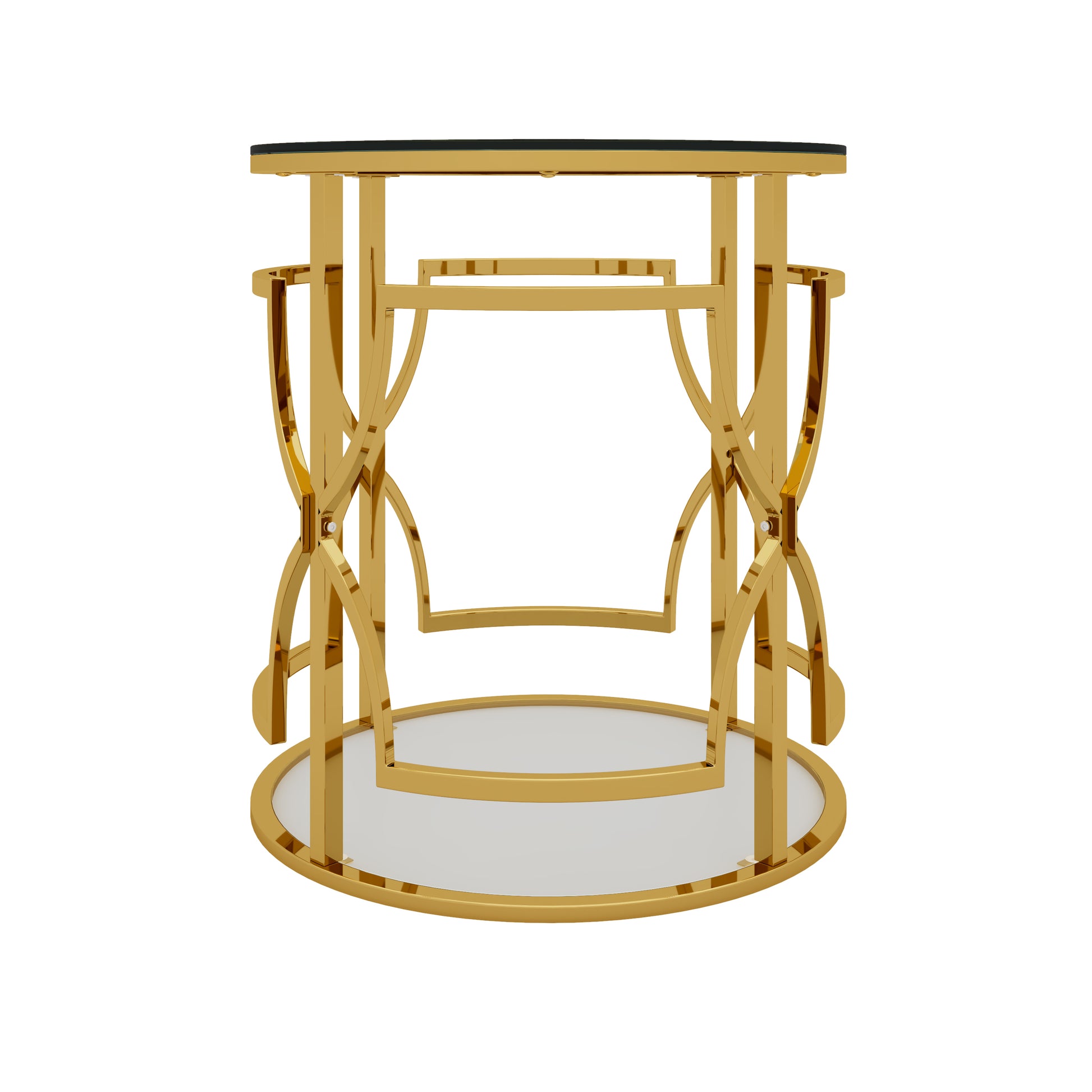 Transparent tempered glass golden metal leg round side table
