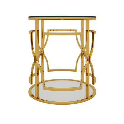 Transparent tempered glass golden metal leg round side table