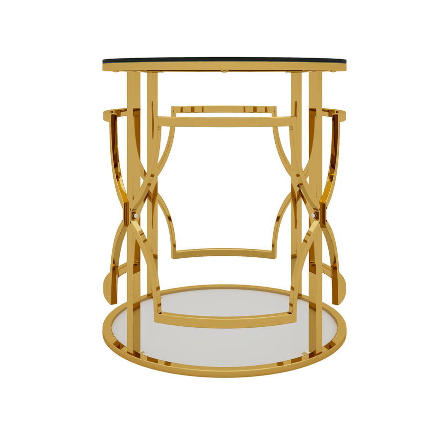 Transparent tempered glass golden metal leg round side table