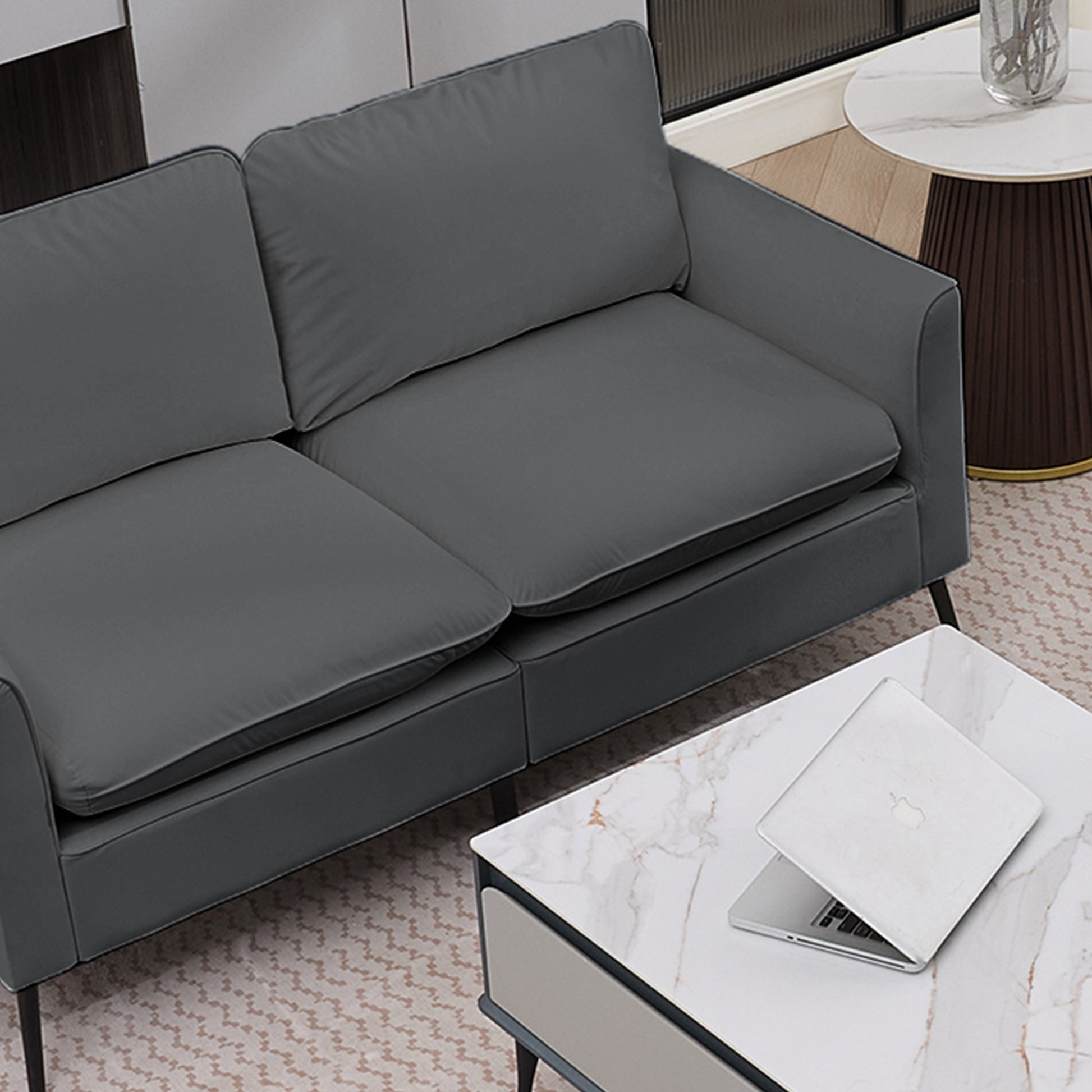 Retro Faux Leather Light Gray Loveseat