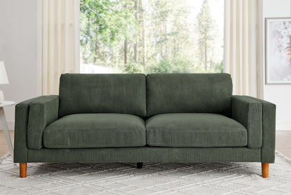 Corduroy Upholstered Square Arm Sofa with Wooden Legs