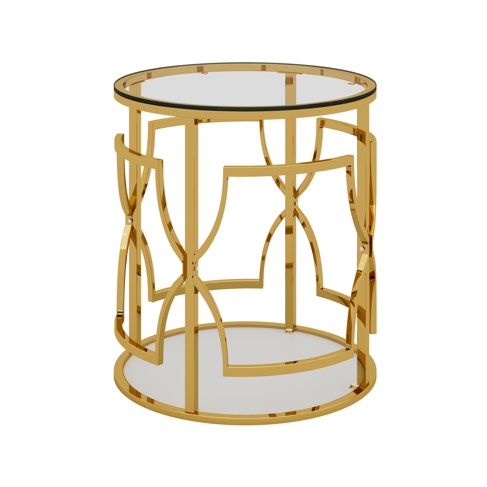 Transparent tempered glass golden metal leg round side table