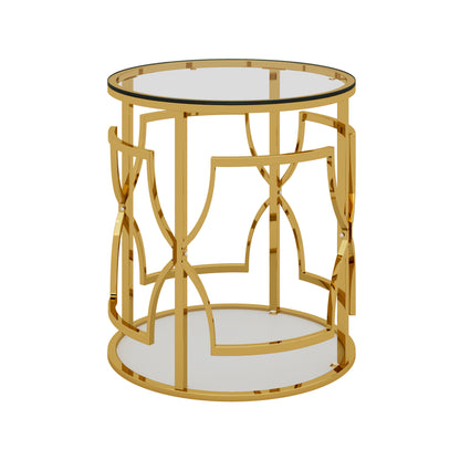 Transparent tempered glass golden metal leg round side table