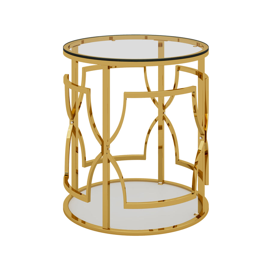 Transparent tempered glass golden metal leg round side table