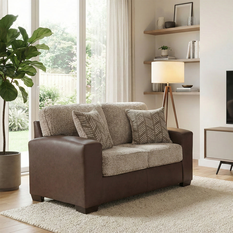 Brown Faux Leather Sofa Set