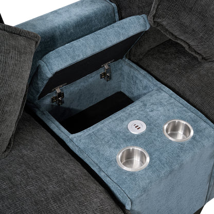 Grey + Light Blue Sectional Sofa with Ottoman