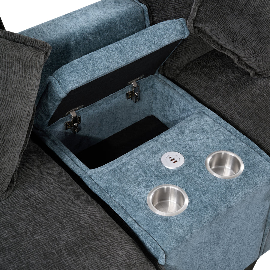 Grey + Light Blue Sectional Sofa with Ottoman