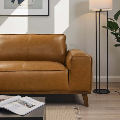 Left Facing Sectional Sofa with Mid-Century Modern Design, Genuine Leather Upholstery, Walnut-Finished Wood Legs, 98-Inch L-Shaped Layout