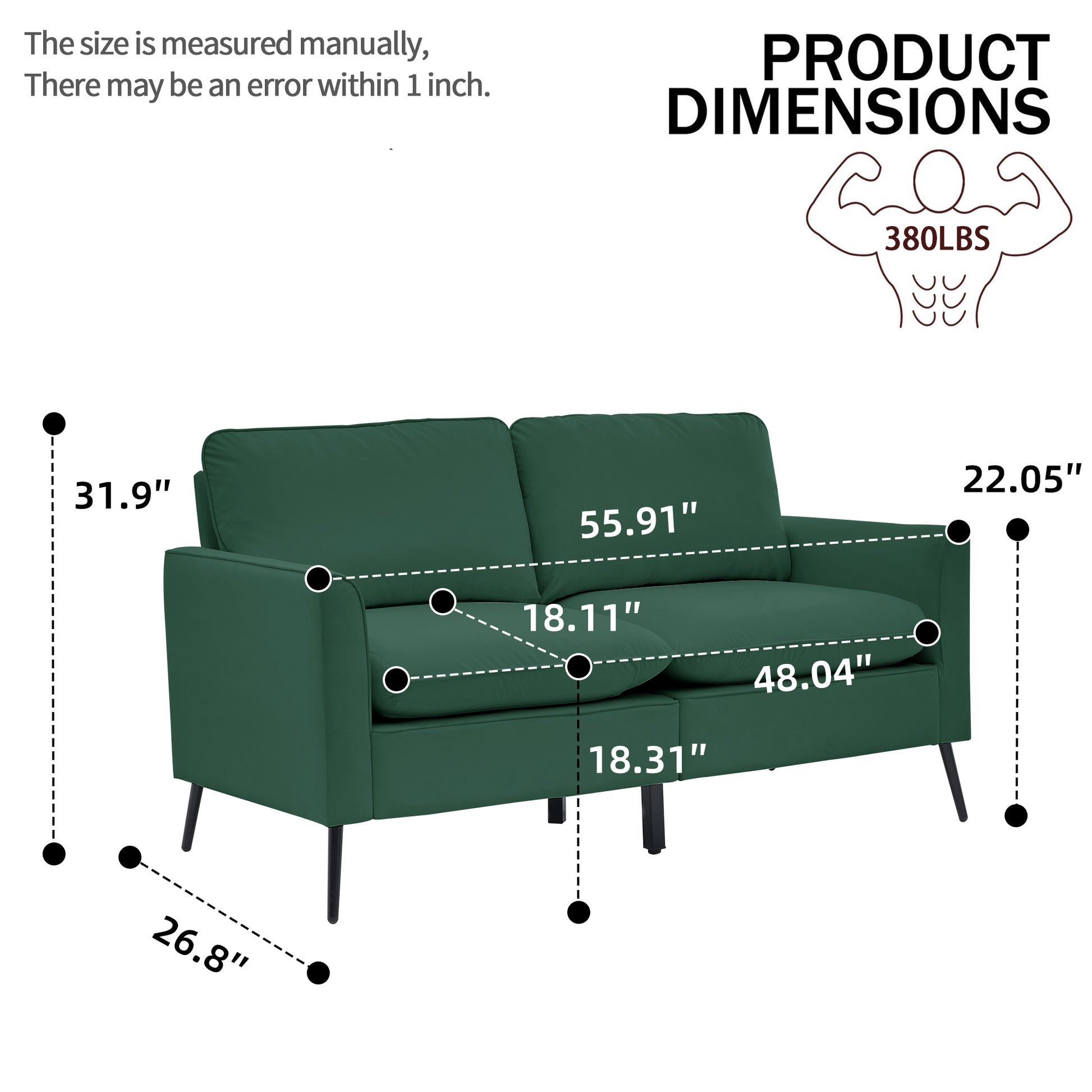 Retro Faux Leather Green Loveseat