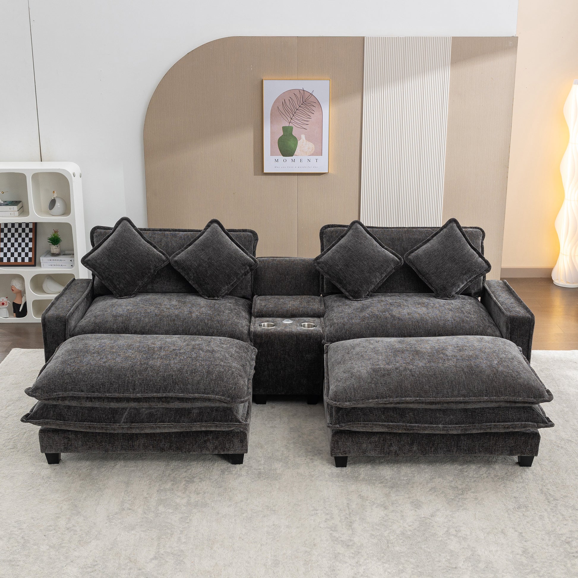Gray Sectional Sofa with Ottoman