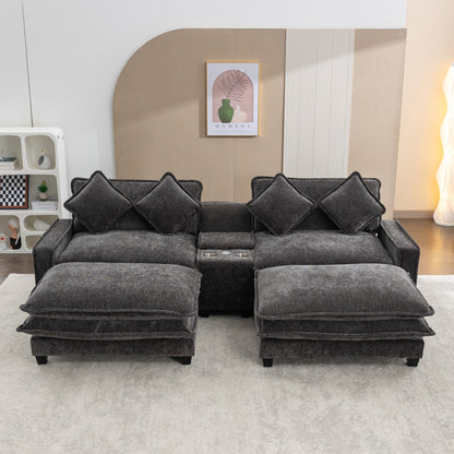 Gray Sectional Sofa with Ottoman