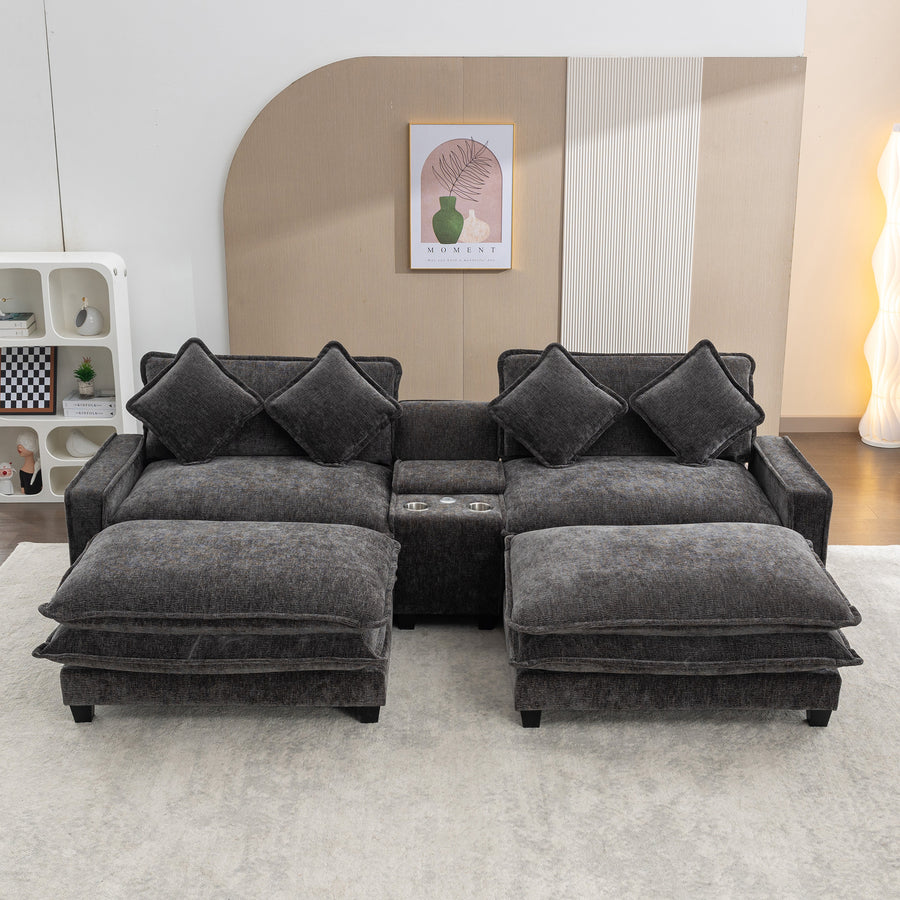 Gray Sectional Sofa with Ottoman