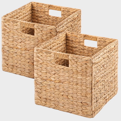 Water Hyacinth Folding Storage Baskets 2 Pieces