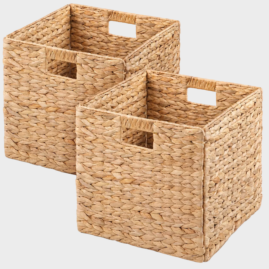 Water Hyacinth Folding Storage Baskets 2 Pieces