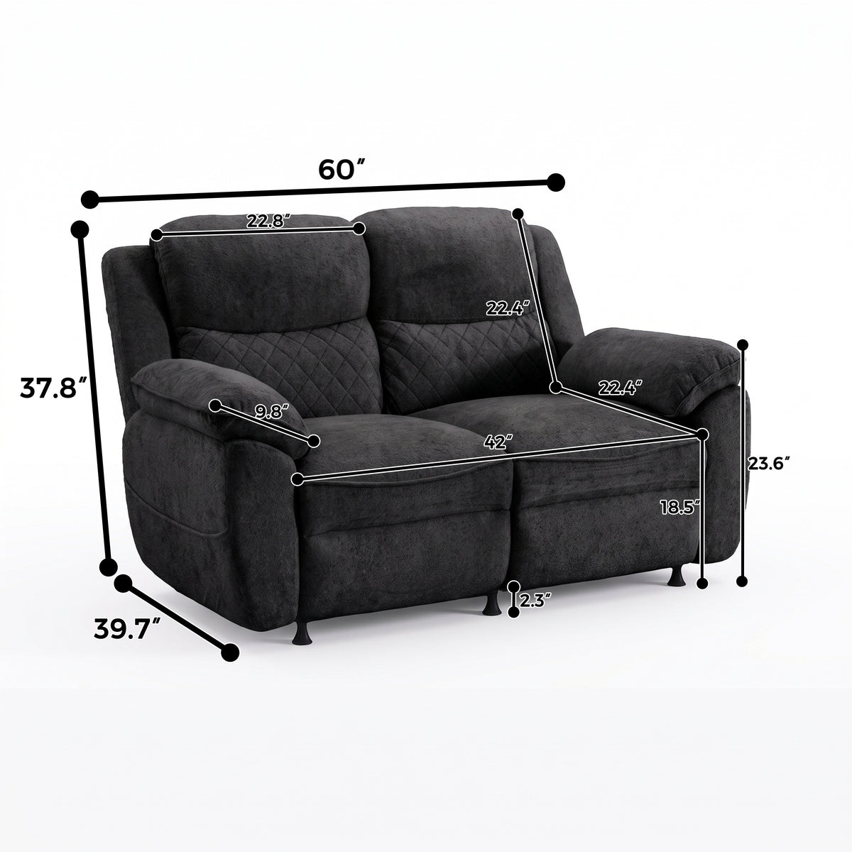 2 seater 6 seater dark gray power recliner sofa
