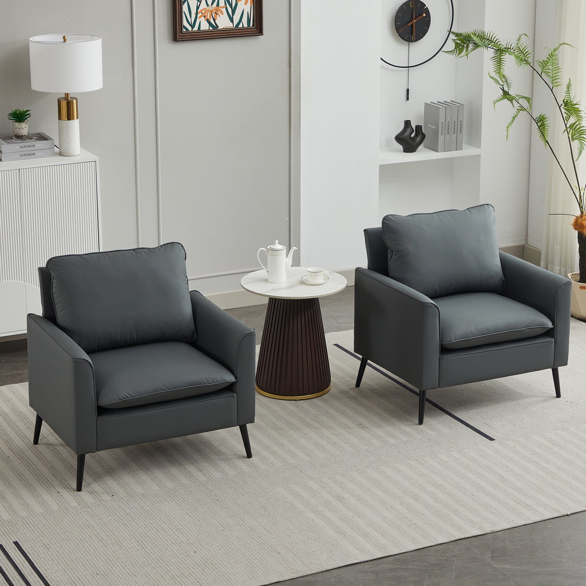 Light Gray Leather Upholstered Sofa Chair 2PC Casual Living Room Balcony Bedroom Lounge Set