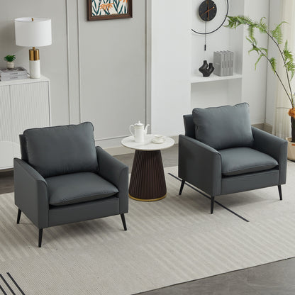 Light Gray Leather Upholstered Sofa Chair 2PC Casual Living Room Balcony Bedroom Lounge Set