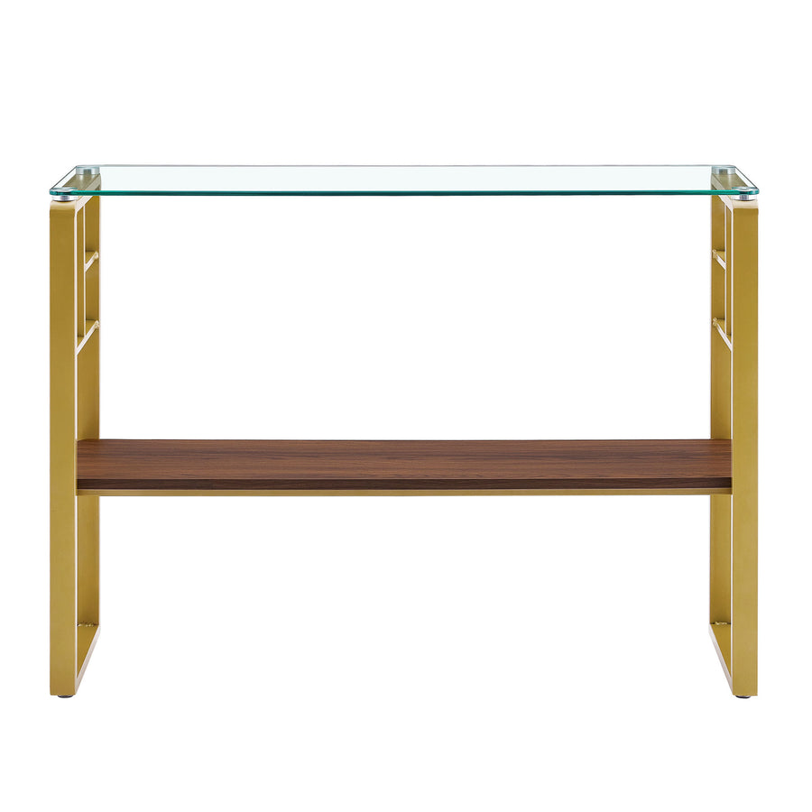 side table with metal frame and glass top