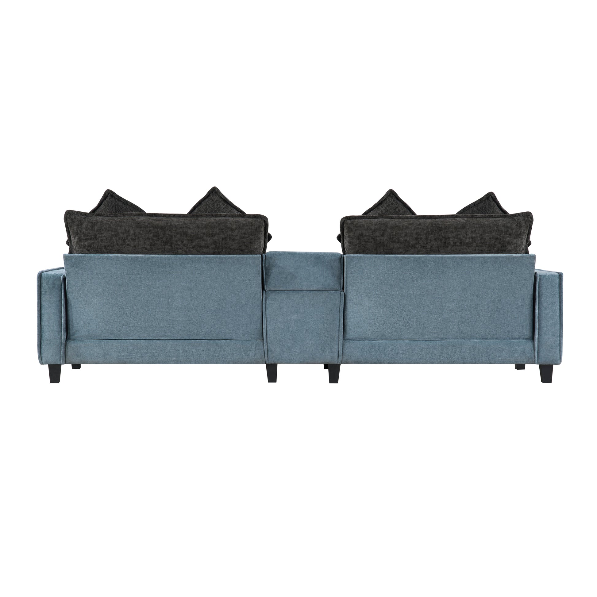 Grey + Light Blue Sectional Sofa with Ottoman