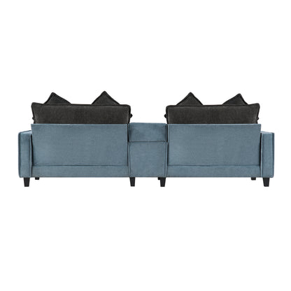 Grey + Light Blue Sectional Sofa with Ottoman