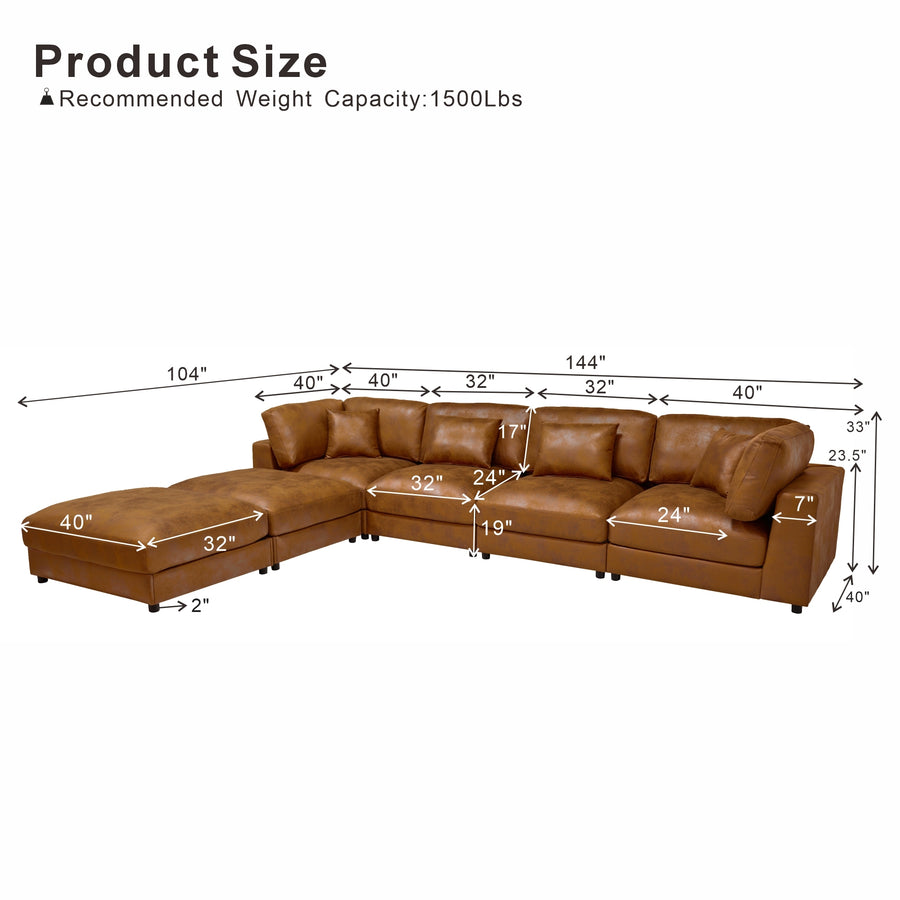 6 Seater Faux Leather Sectional Sofa