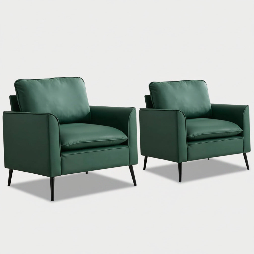 Green Leather Upholstered Sofa Chair 2PC Casual Living Room Balcony Bedroom Lounge Set