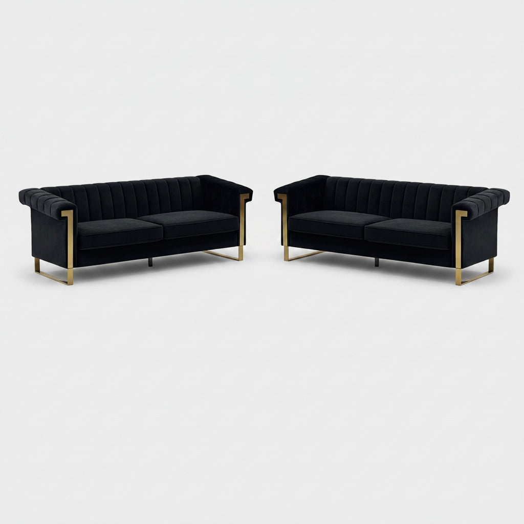 Terra Black Velvet 2 Piece Sofa Set Black