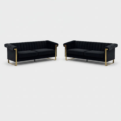 Terra Black Velvet 2 Piece Sofa Set Black