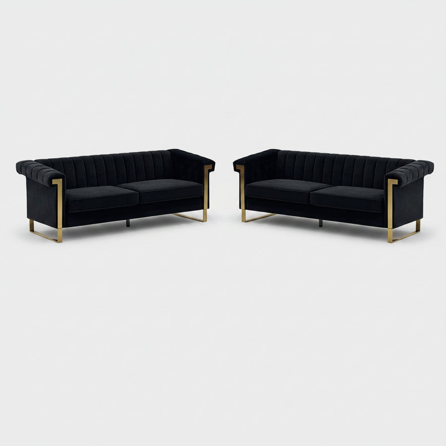 Terra Black Velvet 2 Piece Sofa Set Black
