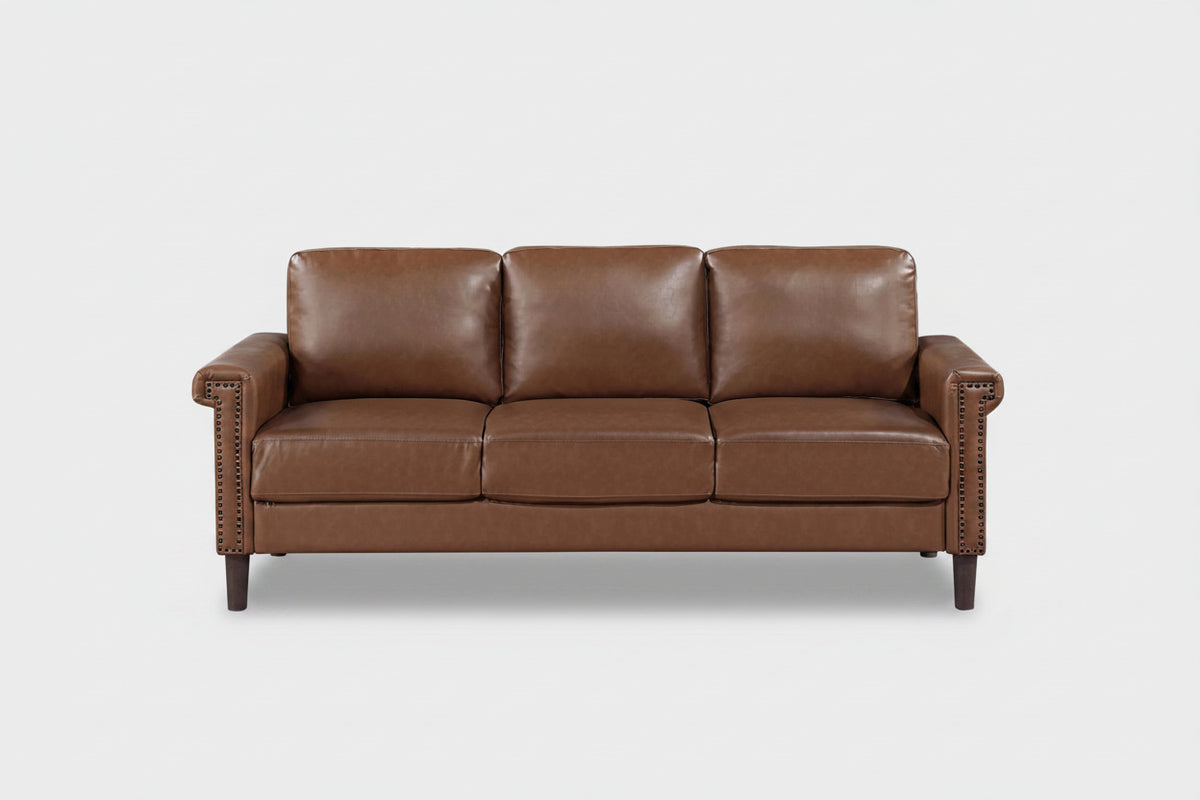 Antila Nailhead Leather Chocolate Sofa
