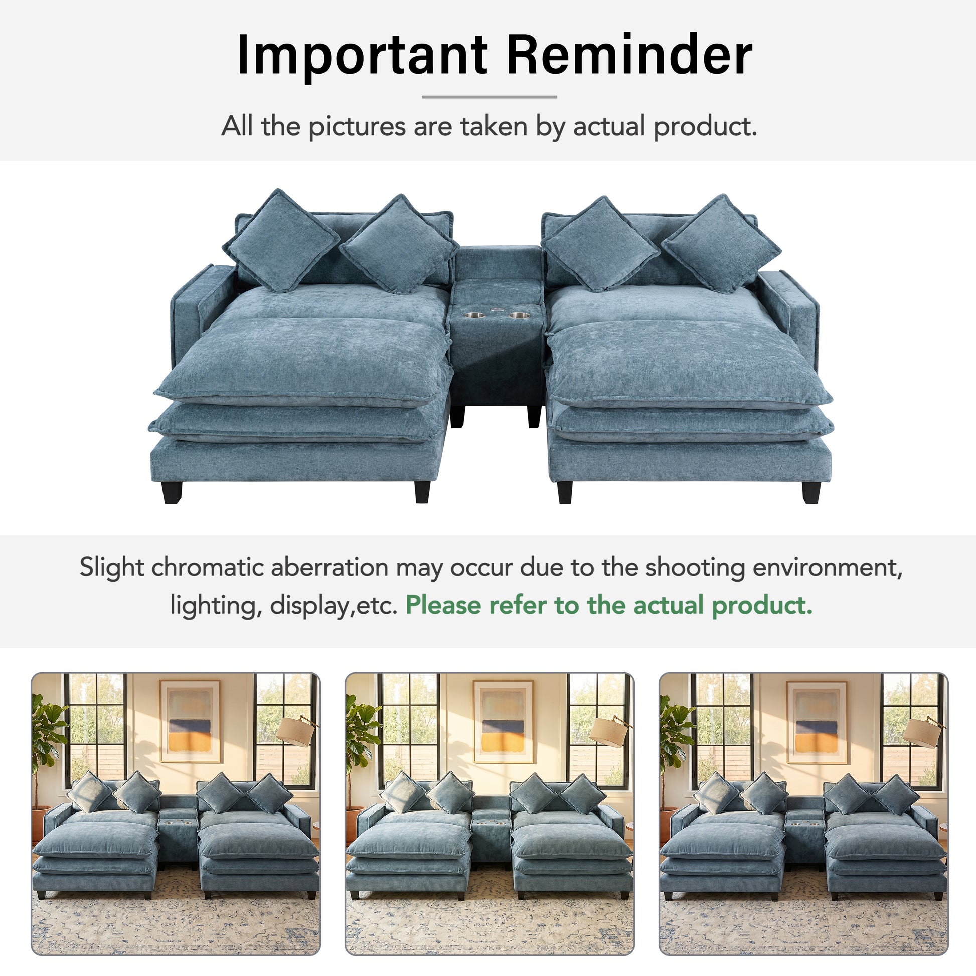 Light Blue Sectional Sofa with Ottoman
