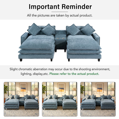 Light Blue Sectional Sofa with Ottoman