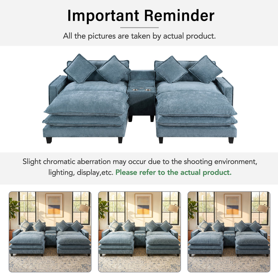 Light Blue Sectional Sofa with Ottoman