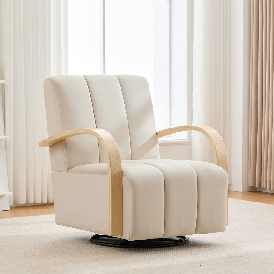 30.3'W Upholstered 360° Swivel Accent Chair with Solid Wood Armrests and Comfy Channel Tufted Lounge Reading Chair, Single Sofa Armchair for Hotel Bedroom Living Room Office and Bedroom. Charcoal