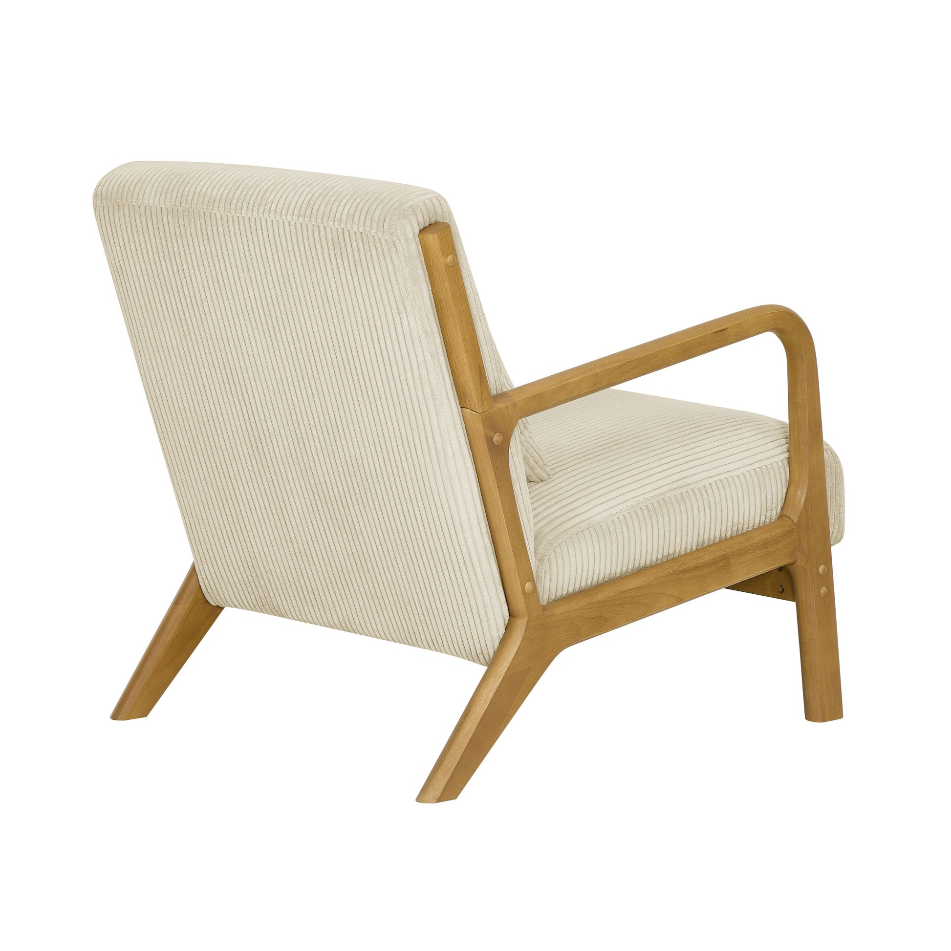 Beige Corduroy Upholstered Wooden Armchair with Back Support Pillow