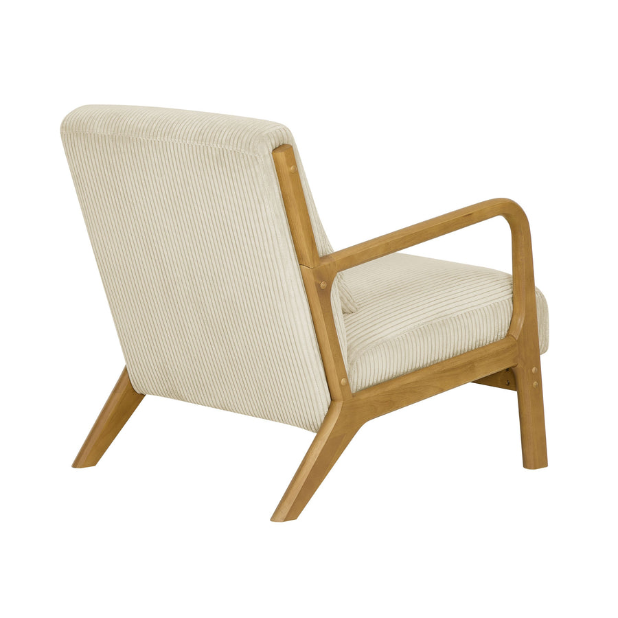 Beige Corduroy Upholstered Wooden Armchair with Back Support Pillow
