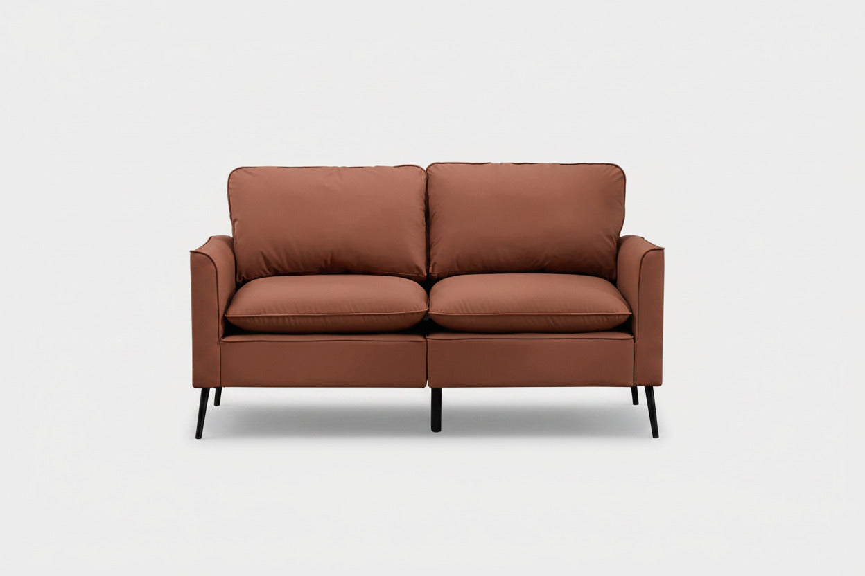 Retro Faux Leather Brown Loveseat