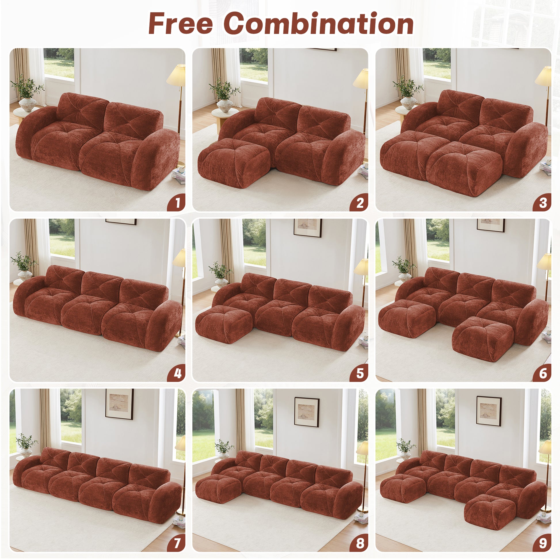 Red Brown Modular Sofa