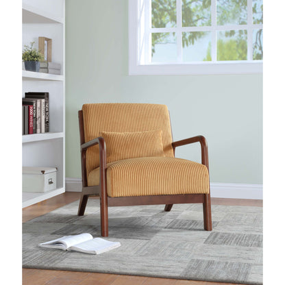 Ginger Corduroy Upholstered Wooden Armchair with Back Support Pillow