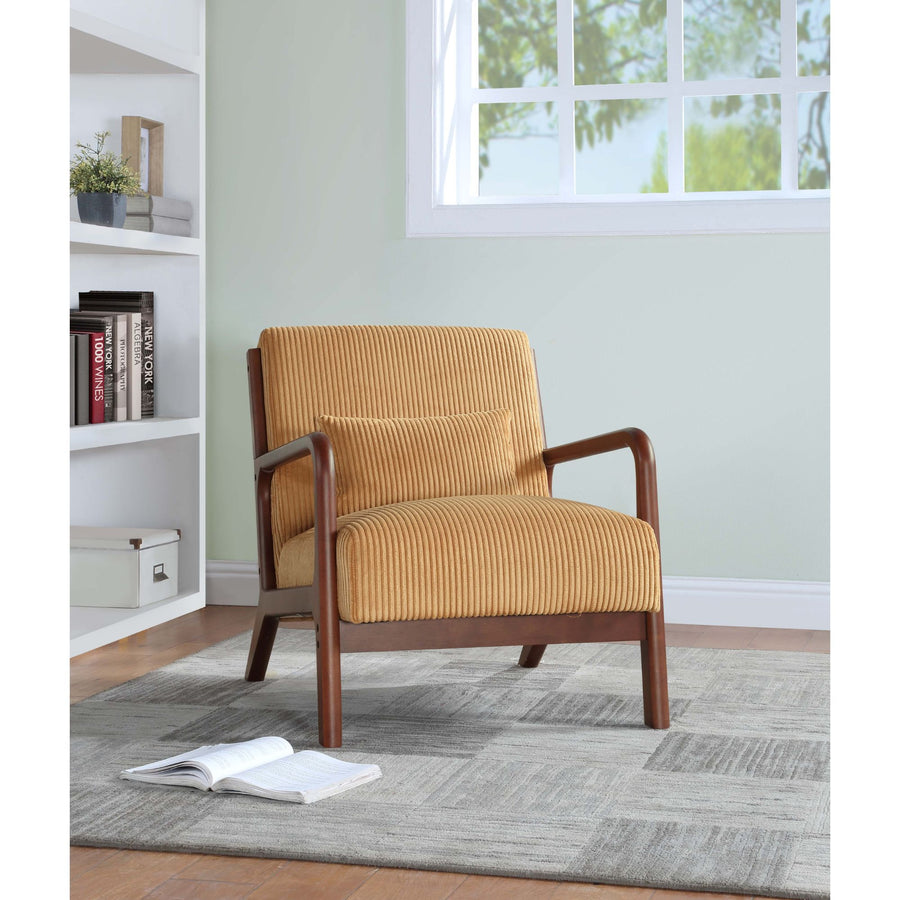 Ginger Corduroy Upholstered Wooden Armchair with Back Support Pillow