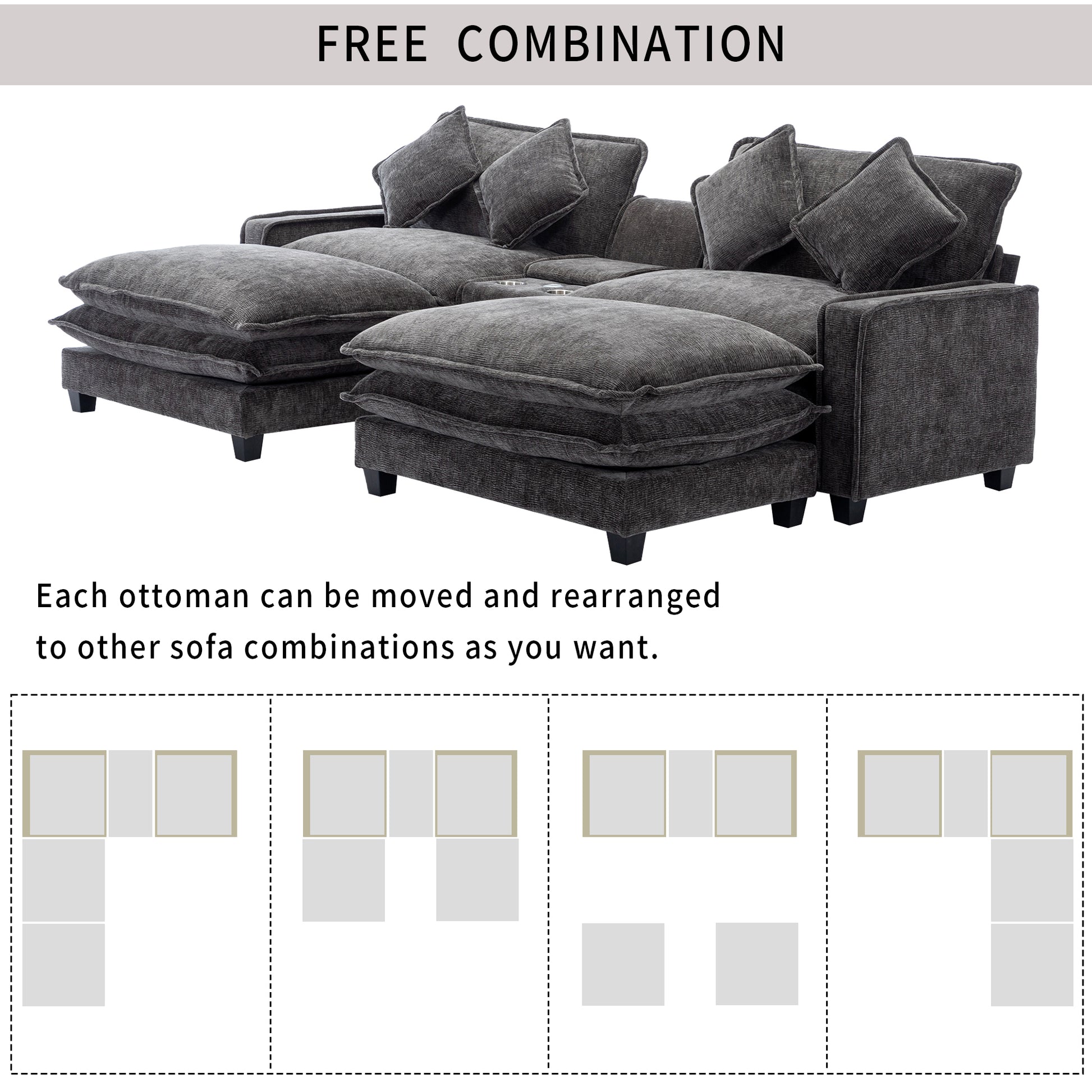 Gray Sectional Sofa with Ottoman