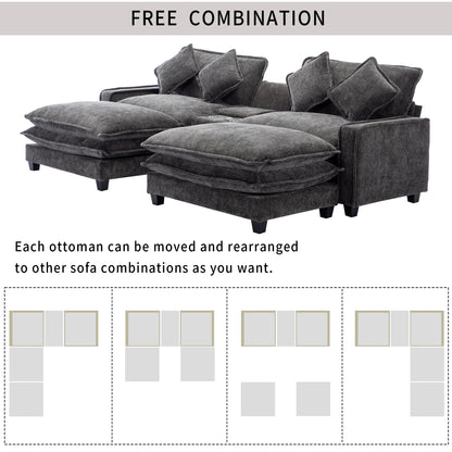 Gray Sectional Sofa with Ottoman