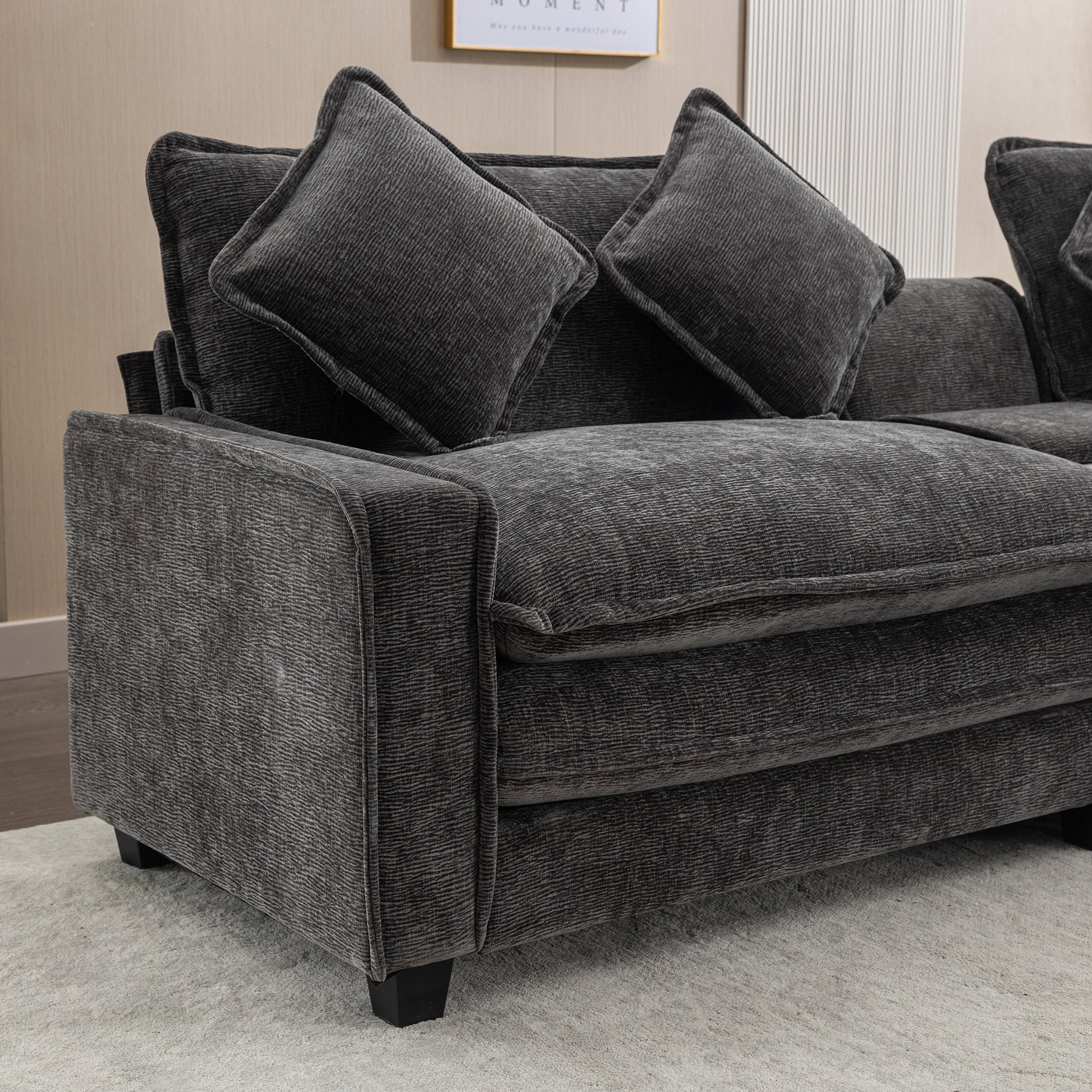 Gray Sectional Sofa with Ottoman
