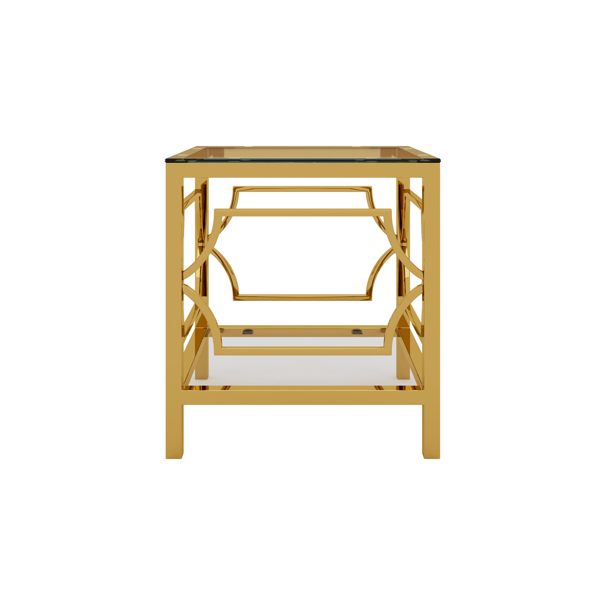 Transparent tampered glass golden metal leg square side table