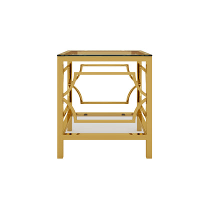 Transparent tampered glass golden metal leg square side table
