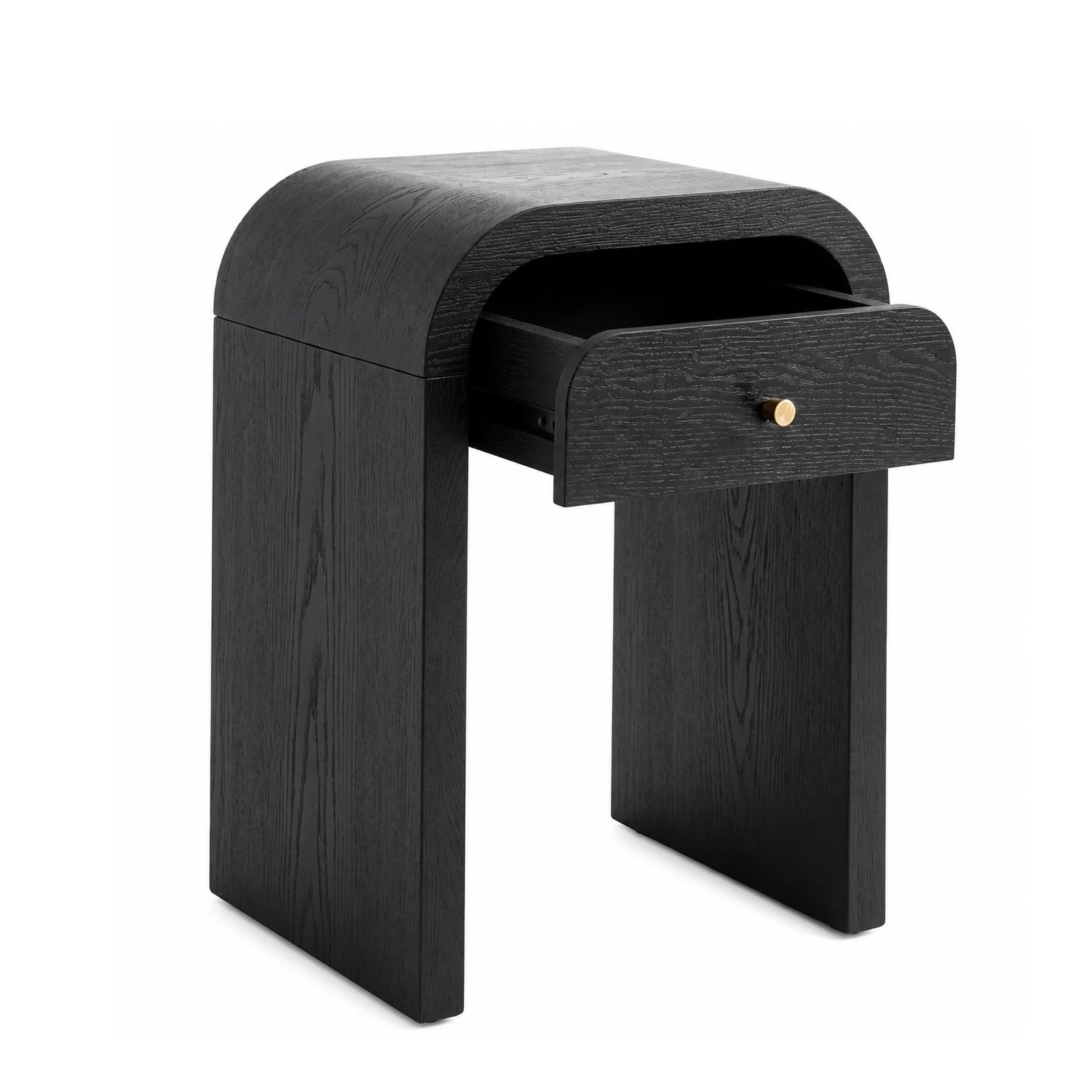 Curved black wooden side table with 1 drawer Nightstand Side End Table with Rounded Edge Tabletop for Bedroom Living Room