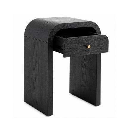Curved black wooden side table with 1 drawer Nightstand Side End Table with Rounded Edge Tabletop for Bedroom Living Room