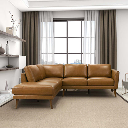 Tan Leather Sectional Sofa with Left Facing Chaise